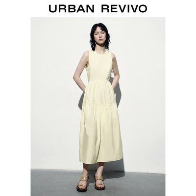 UR2023夏季新款女裝復古風歐美純色疊層棉質寶藏連身裙UWH732062