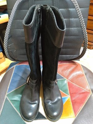 9.5成新Timberland灰黑色麂皮+真皮設計長靴