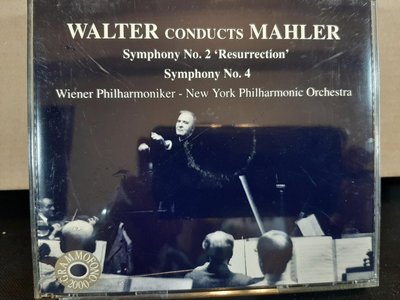 Walter,Wiener、New York Phi,Mahler-Sym No.2、4華爾特分別指揮維也納、紐約愛樂，演繹馬勒-第二、四號交響曲，2CD,如新