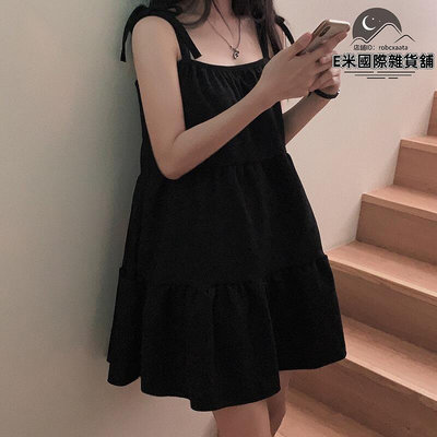 韓國chic春夏法式氣質簡約打底褶皺系帶吊帶連衣裙小個子短裙