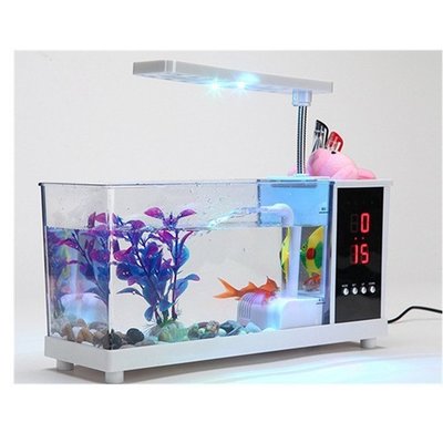 現貨熱銷-新款創意家居LED高清彩燈觀賞造景USB桌面迷你魚缸超白透明寵物缸滿仟免運