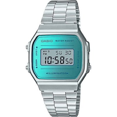 CASIO 卡西歐  炫彩復刻造型不鏽鋼電子錶-銀X藍綠(A168WEM-2D)