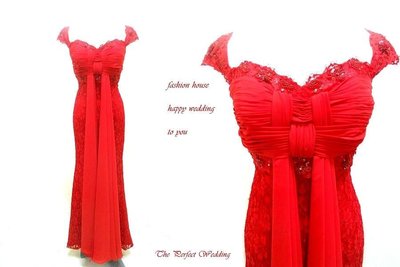 【時尚屋婚紗禮服】紅色蕾絲法式設計師精緻窄擺造型款《二手禮服》～Ｂ６７５(歡迎預約試穿)