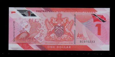 【低價外鈔】千里達托貝哥2020 2021年 1 Dollar 塑膠鈔一枚，最新發行~