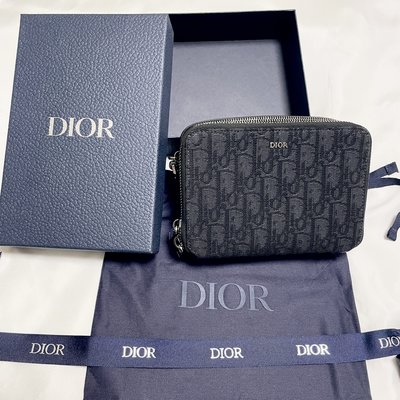 【翰貝格名牌館】全新真品 Dior Oblique 黑色 緹花 雙層 拉鍊 斜背 相機 郵差包 手拿包 現貨