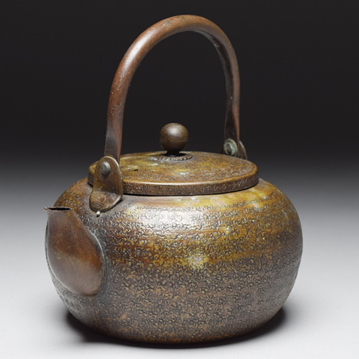 【松果坊】日本金工造早期日本銅壺古銅鎚目提梁湯沸煎茶道具銅器 