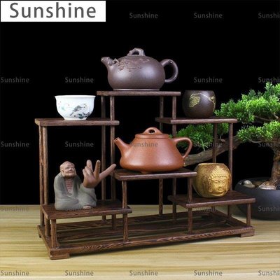 [Sunshine]玄關架新款小型架子小博古架實木多寶架底座紫砂壺茶壺展示架迷你小架子
