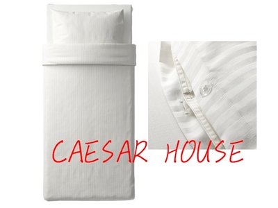 ╭☆凱斯小舖☆╮【IKEA】NATTJASMIN 白色條紋單人棉被套組純棉頂級-2件式細織棉-免運費