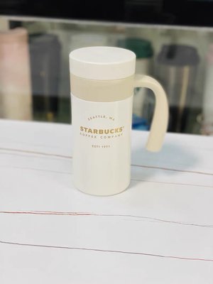 星巴克韓國禁慾系白色簡約不鏽鋼含茶濾帶把手桌面保溫杯355ml