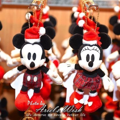 Ariel's Wish日本東京迪士尼Disney紅色聖誕節米奇米妮耶誕站姿格紋學院耶誕風珠鍊吊飾-絕版款兩款各最後一隻