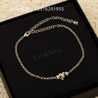 流當奢品 Chanel 香奈兒 經典淺金色 心形裝飾 金屬水鑽項鏈 ABD080 現貨