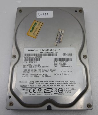 【冠丞3C】日立 HITACHI 3.5吋 SATA 160G 硬碟 HDD HDS721616PLA380 S-111