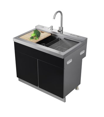 特賣-水槽 洗碗槽思品集成水槽儲物柜一體 不銹鋼單槽瀝水籃洗菜盆家用雙槽