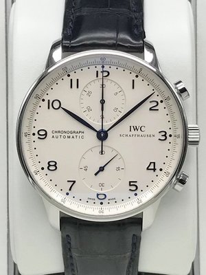 重序名錶 IWC 萬國錶 Protuguese 大葡萄牙 IW371446 白色面盤 藍鋼指針 自動上鍊計時腕錶