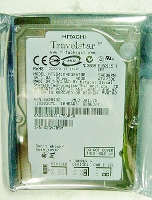 保固1年【小劉硬碟批發】全新 HITACHI  2.5吋40G 筆記型電腦硬碟/筆電硬碟,8M,5400轉,IDE界面