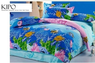 KIPO-精梳棉-海洋精靈寢具單人/雙人床包 床單/被套四件式/NBG012106A