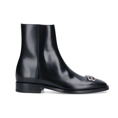 [全新真品代購-SALE!] BALENCIAGA BB LOGO 黑色皮革 靴子 / 踝靴 (巴黎世家)
