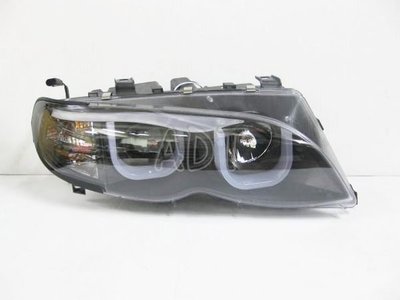 ~~ADT.車燈.車材~~BMW E46 02 03 04 小改款 4門專用 U型光圈黑底魚眼大燈組 內建電調高低馬達