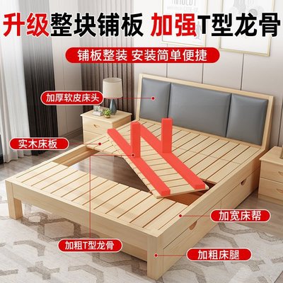 現貨 實木床現代簡約1.8米雙人床經濟型1.5米出租房木床家用1米單人床可開發票