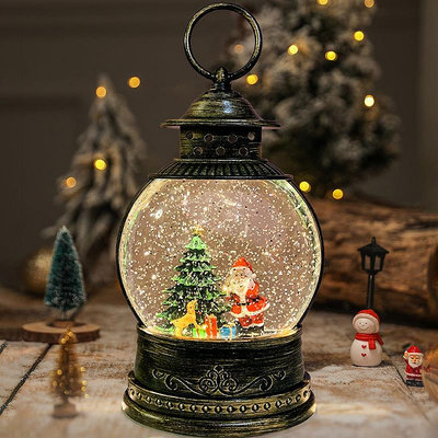 擺件 圣誕節平安夜圣誕復古輕奢水晶球雪人音樂盒飄雪新年擺件