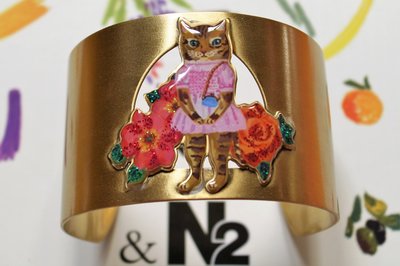 【巴黎妙樣兒特惠2500】法國廠製造Les Nereides法式甜美復古N2NATHALIE LÉTÉ設計玫瑰色的告白貓咪寬版手環
