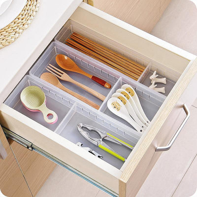 透明多格抽屜收納盒 廚房餐具收納小盒子自由分隔桌面收納整理盒
