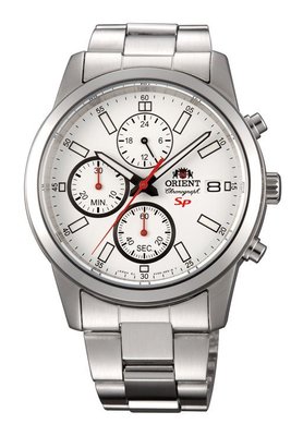 [時間達人]可議ORIENT 東方錶 SP 系列 三眼功能運動石英錶 鋼帶款 白色 FKU00003W