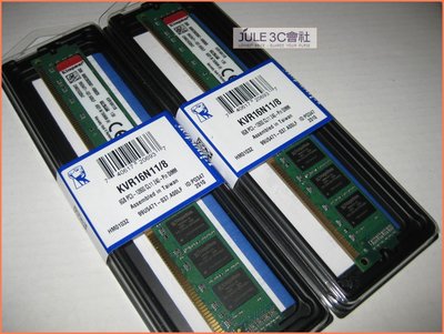 JULE 3C會社-金士頓 DDR3 1600 8G X2 16G KVR16N11/8 全新/雙通道/桌上型 記憶體