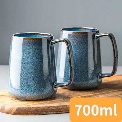 【700ml】超大容量雪梨藍 歐式水杯 北歐陶瓷咖啡杯馬克杯家用附蓋附勺-星紀