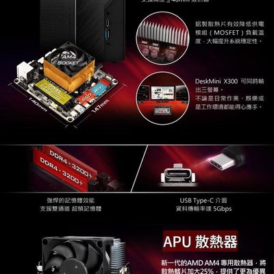 ASROCK X300 主機+ AMD Ryzen 7-5700G + 威剛DDR4 3200 8G RAM 組合