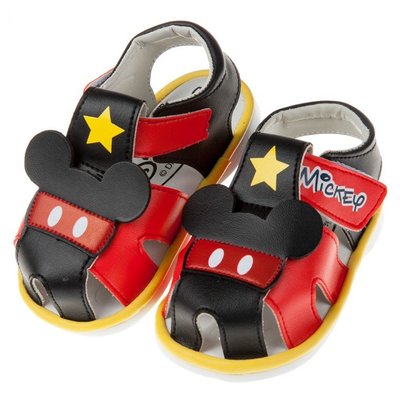 童鞋(13~15公分)Disney迪士尼米奇黑紅色寶寶嗶嗶護趾涼鞋D8A337A