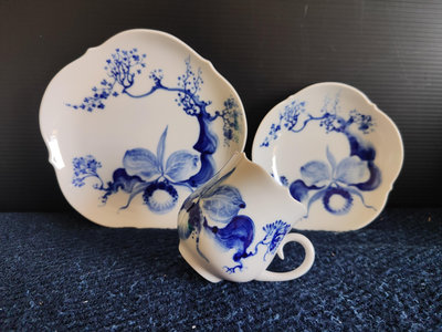 Meissen- 枝枒上的蘭花 新剪裁咖啡杯-碟-盤 (3件組 )
