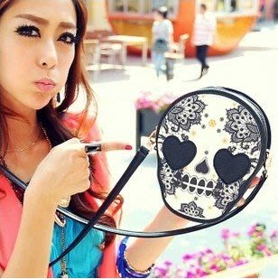 ✪ RingHouseShop ✪ 時尚個性女孩流行包系列　韓版　復古花紋　骷髏頭　側背包