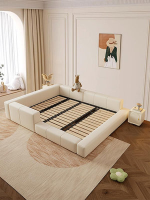 優選鋪~奶油榻榻米小戶型拼接親子床3米超大主臥大床現代簡約軟包落地床