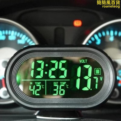 創意車載時鐘汽車溫度計電壓表車內外溫度檢測車用電子表 夜光