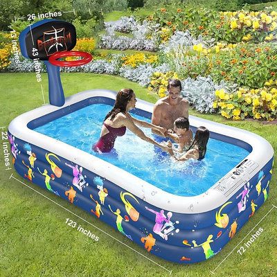 兒童充氣游泳池戶外草坪戲水玩具成人加大游泳池籃球架遮陽噴水池