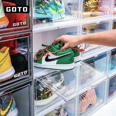 【熱賣下殺】GOTO鞋盒AJ籃球鞋展示收納盒透明磁吸側開防氧化亞克力網紅鞋柜墻