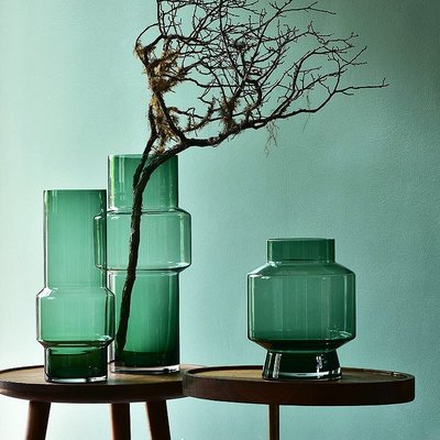 【熱賣下殺】家居飾品現代簡約北歐式樣板間客廳茶幾桌面擺件幾何綠色玻璃花器