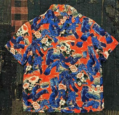 21SS KAPITAL 平田和宏 雙色絲麻花卉印花日系潮流夏威夷短袖襯衫