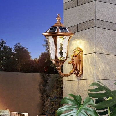 太陽能壁燈戶外防水壁燈歐式美式別墅庭院圍墻燈陽臺柱頭燈家用