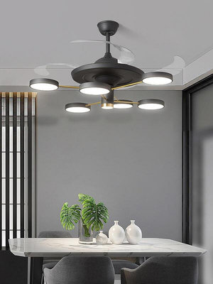 LED吊扇燈北歐客廳風扇燈隱形靜音餐廳臥室風扇吊燈變頻一體燈
