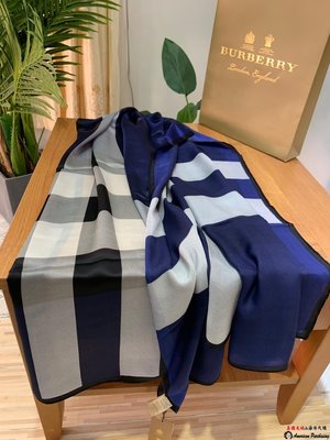 潮牌 Burberry 巴寶莉 英倫經典 典雅格紋藍色領巾 絲巾 披肩 60-190 海外代購-雙喜生活館