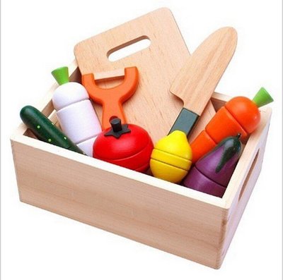 【晴晴百寶盒】木製磁吸蔬菜水果切切樂 木箱 家家酒玩具 親子早教 知育玩具 益智遊戲玩具 平價促銷 禮物禮品 A187