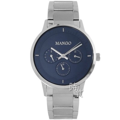【台南 時代鐘錶 MANGO】西班牙時尚 三眼日期 鋼錶帶男錶 MA6751M-55 深藍/銀 42mm 對錶