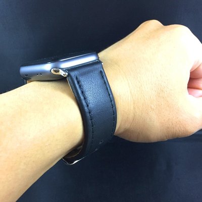 日本手工 Apple Watch 3 4 代用 大方素黑 牛皮 手工 錶帶 42mm 44mm