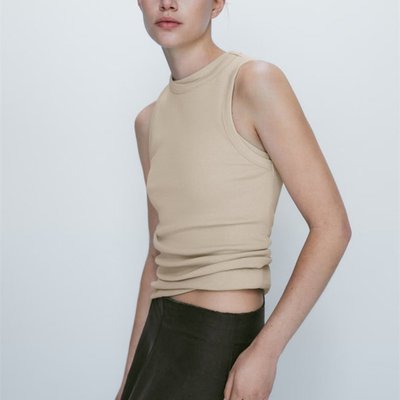 【全新現貨】Massimo Dutti 西班牙 歐美女裝 2023春夏新款 純色修身羅紋環頸吊帶背心無袖T恤