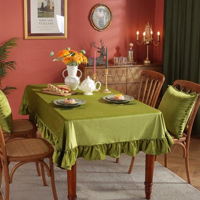 桌巾復古純色荷蘭絨荷葉邊木耳邊咖啡廳茶幾臺布餐桌布