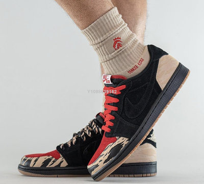 Air Jordan 1 Low 黑紅 虎紋 低幫休閒百搭滑板鞋 DN3400-001男鞋公司級