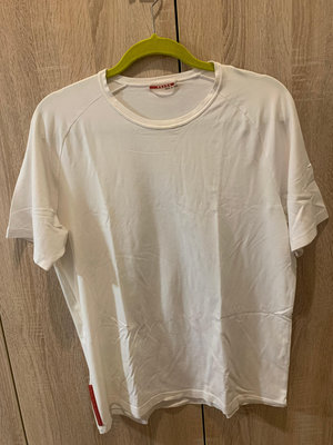 專櫃正品  PRADA 白色短T恤 棉質帶彈性 (L)