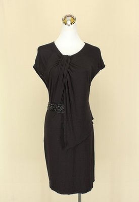 ◄貞新二手衣►VILLE 菲磊 黑色圓領短袖棉質洋裝M(9號)(13512)